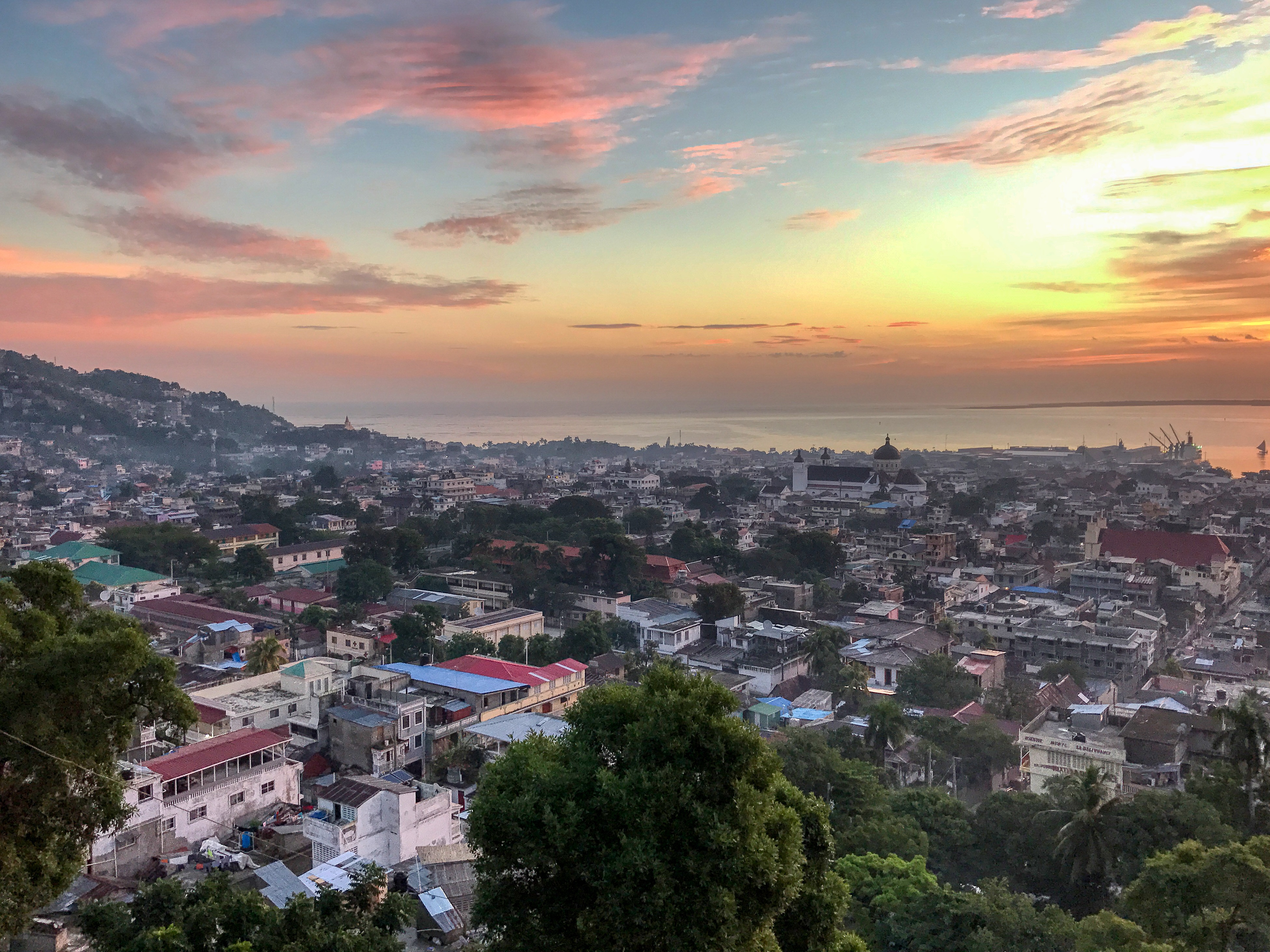Beautiful sunset skyline view of Cap-Haïtien, Haiti